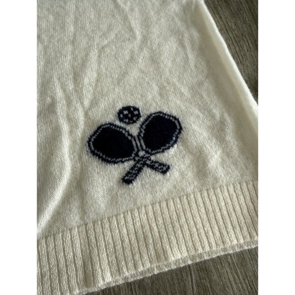 Alashan 100% Cashmere Luxury Pickleball Sweater White Blue Designer Medium NWT - Picture 8 of 14